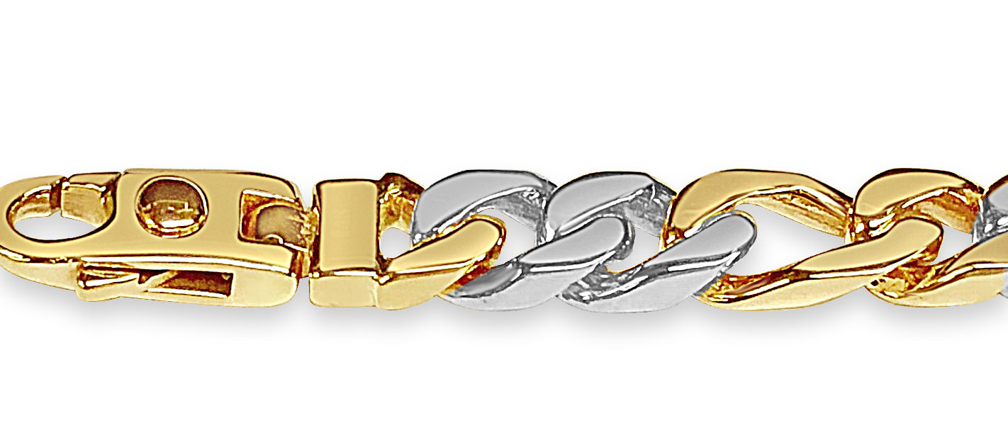 Handmade Solid Gold Figaro Bracelet , 8mm
