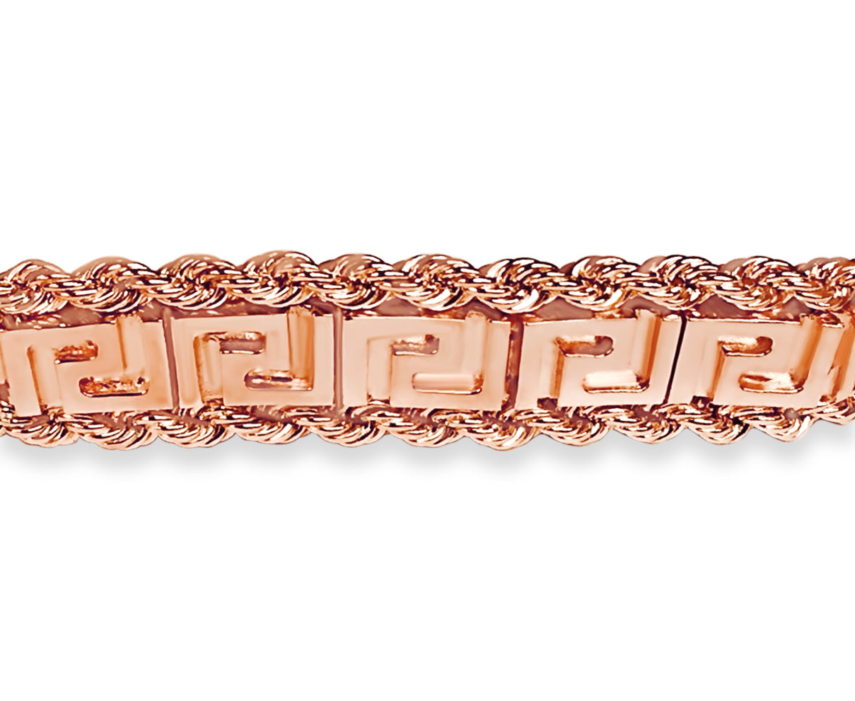 Handmade Solid Gold Rope & Greek Key Bracelet , 12mm