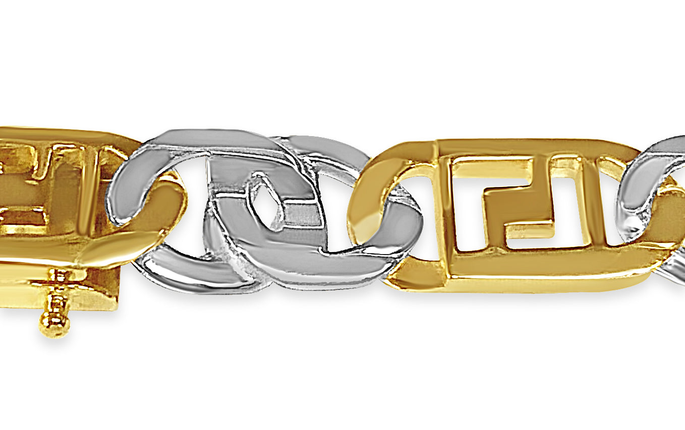 Handmade Solid Gold Greek Key & Tiger Eye Bracelet , 11mm