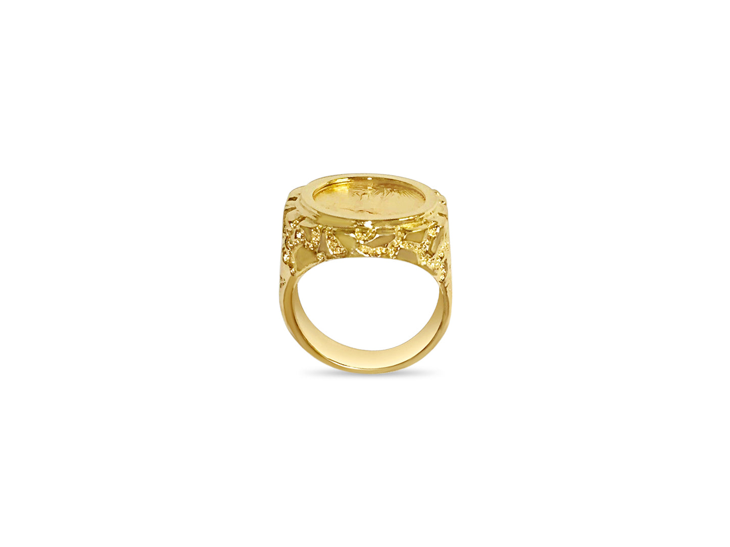 Handmade Solid Gold Nugget Coin Ring , 1/10oz Coin ,