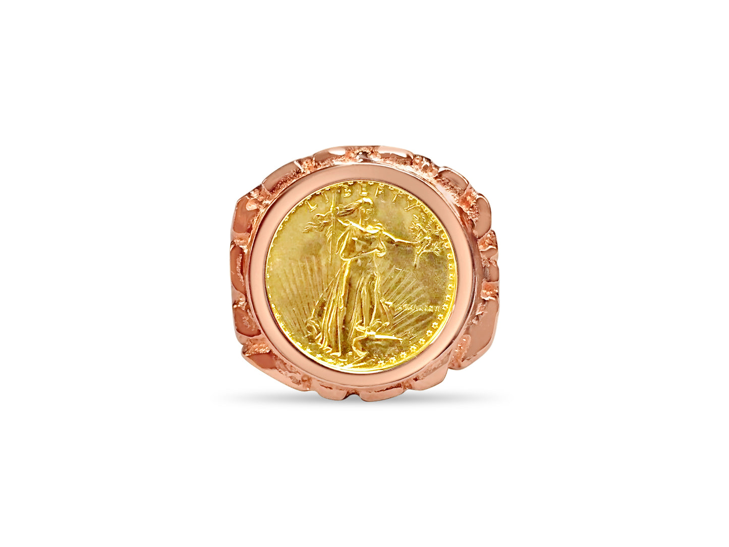 Handmade Solid Gold Nugget Coin Ring , 1/10oz Coin ,