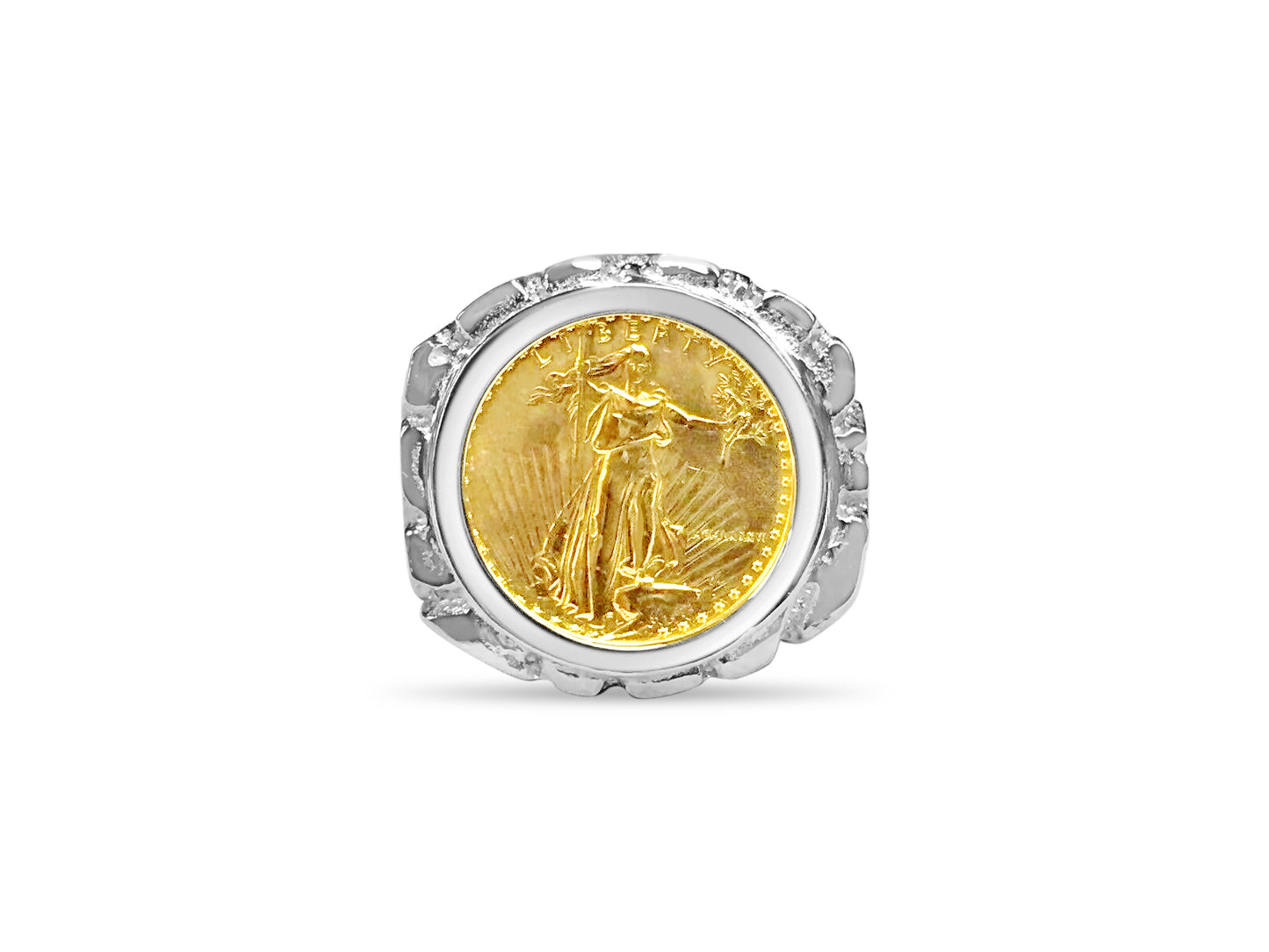 Handmade Solid Gold Nugget Coin Ring , 1/10oz Coin ,