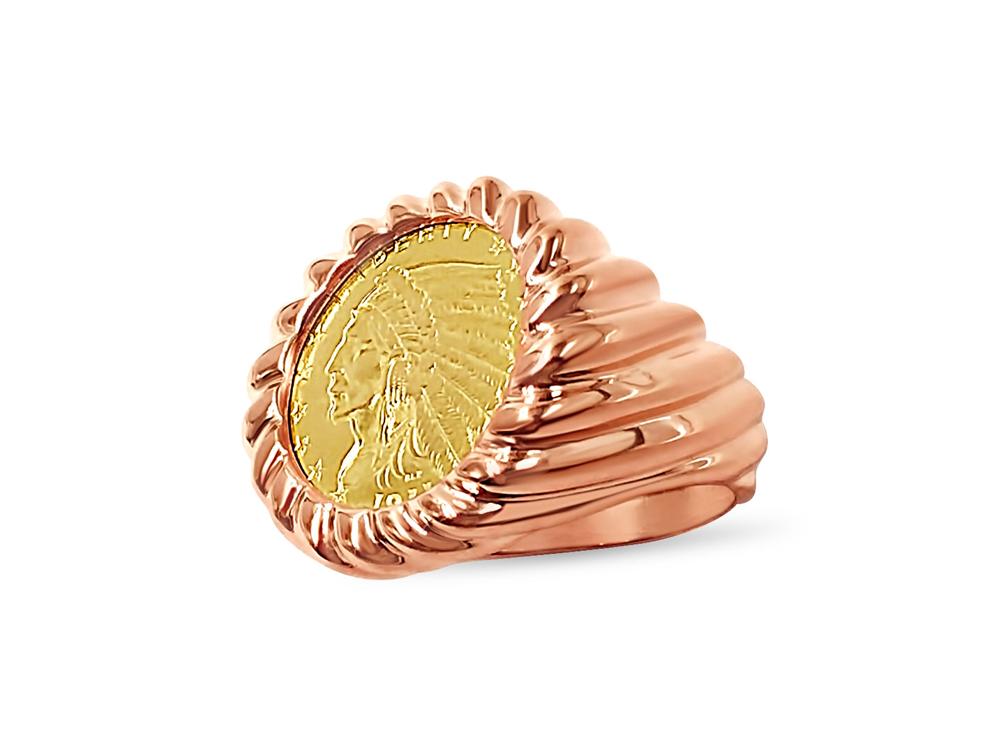 Handmade Solid Gold Fancy Coin Ring , Indian Head Coin ,
