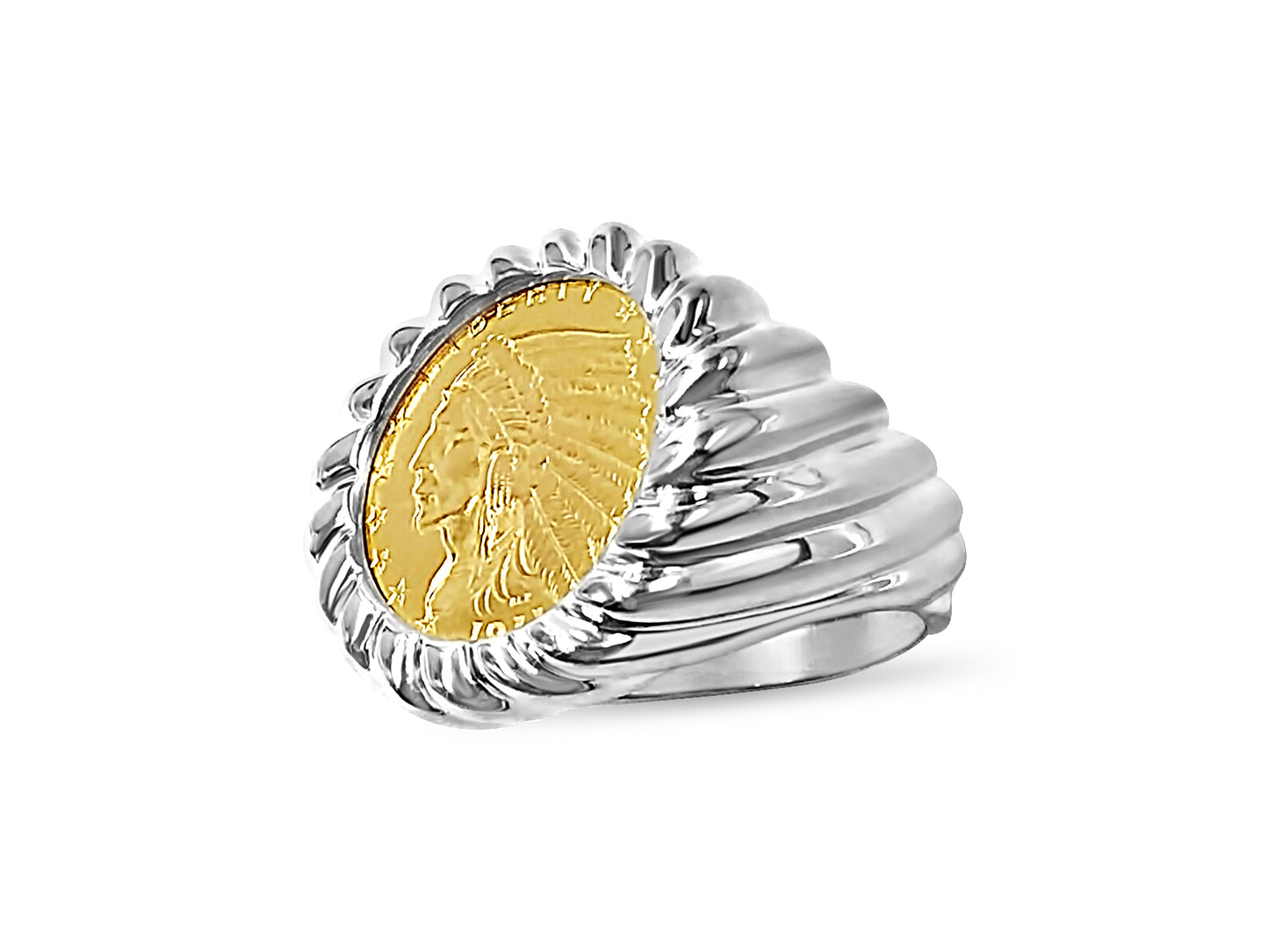 Handmade Solid Gold Fancy Coin Ring , Indian Head Coin ,