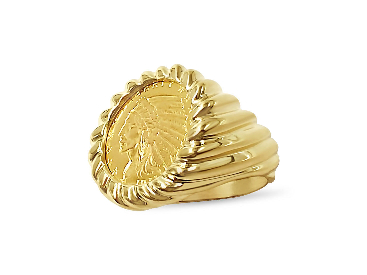 Handmade Solid Gold Fancy Coin Ring , Indian Head Coin ,
