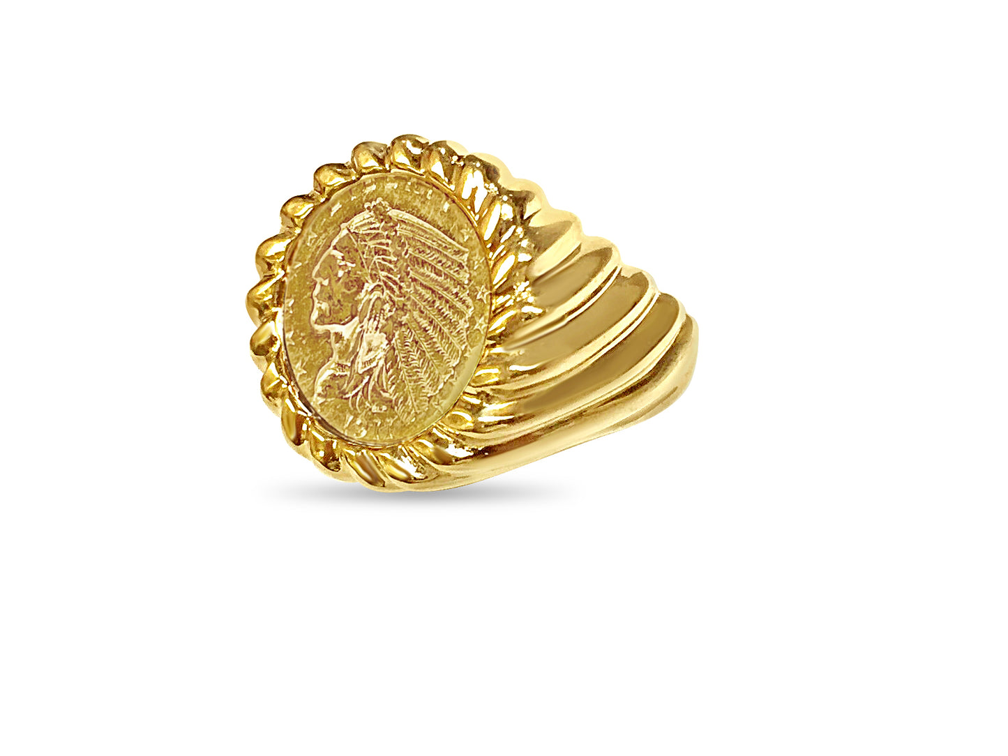Handmade Solid Gold Fancy Coin Ring , Indian Head Coin ,