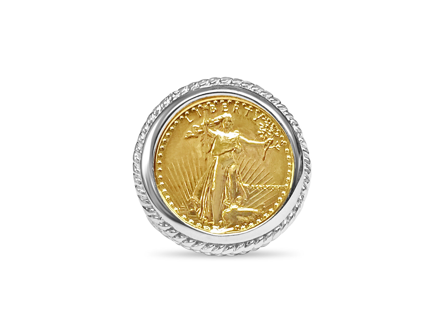Handmade Solid Gold Fancy Coin Ring , 1/10oz Coin ,