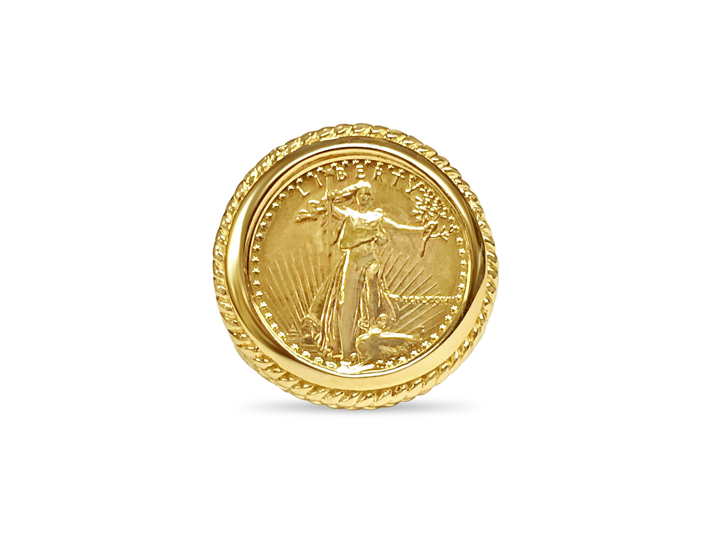 Handmade Solid Gold Fancy Coin Ring , 1/10oz Coin ,