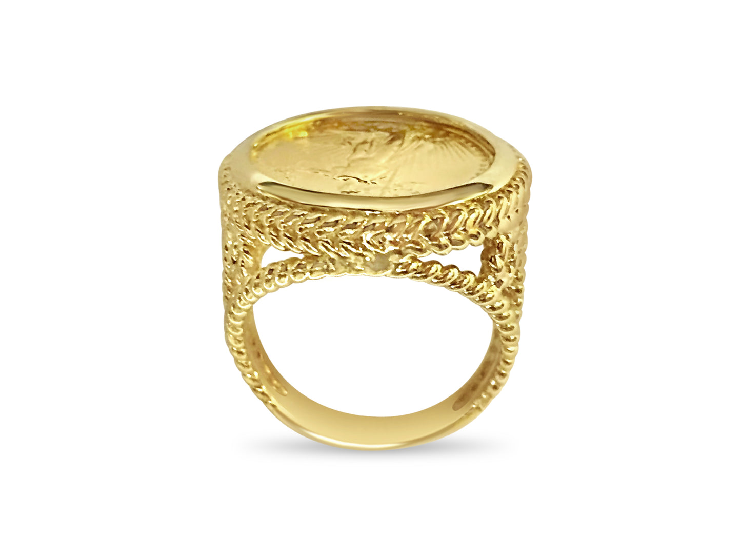 Handmade Solid Gold Fancy Coin Ring , 1/10oz Coin ,