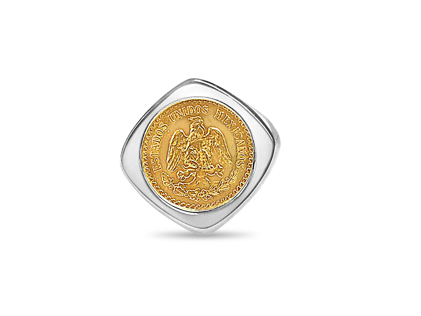 Handmade Solid Gold Fancy Coin Ring , 2.5 Pesos Coin ,