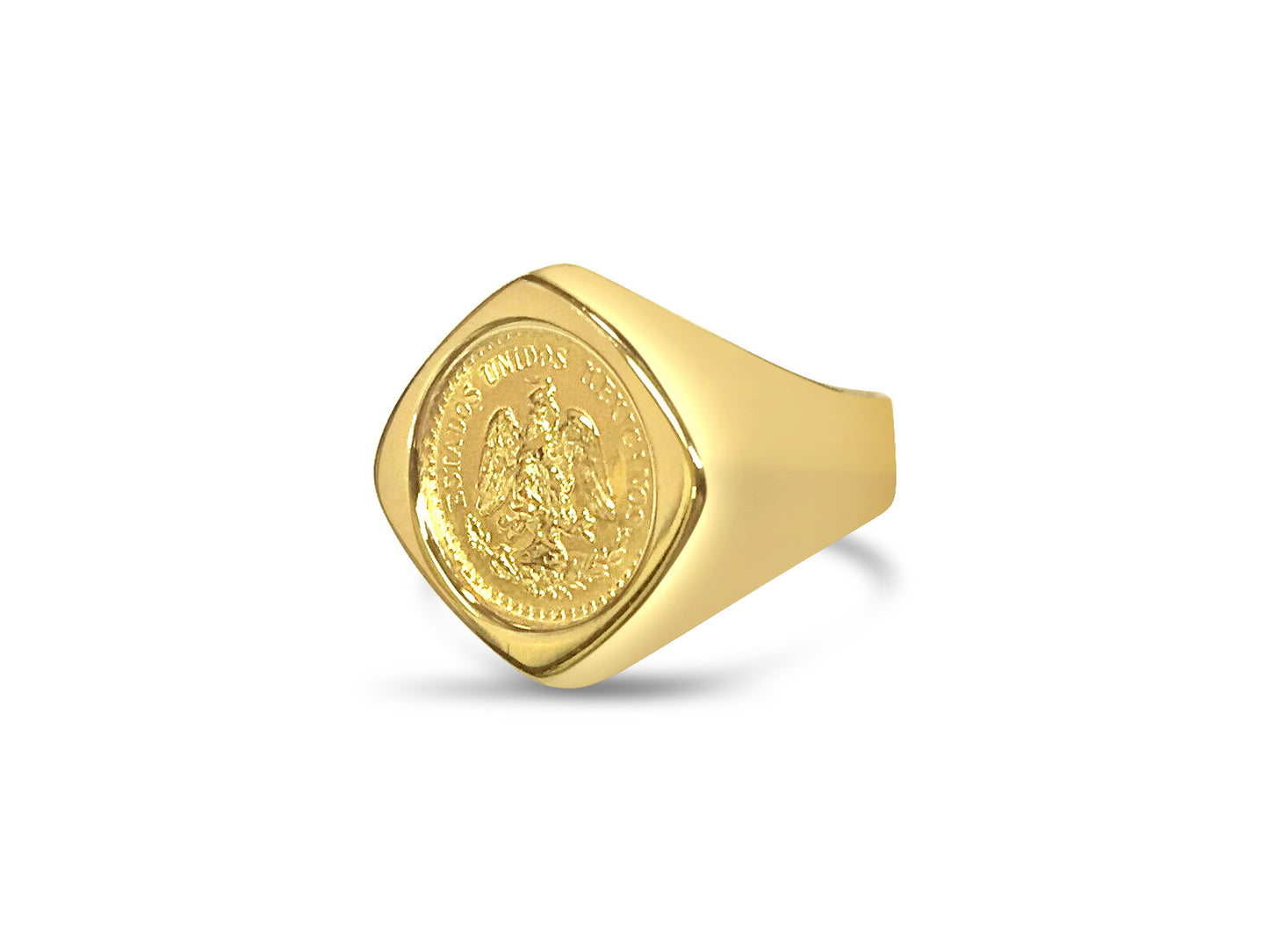 Handmade Solid Gold Fancy Coin Ring , 2.5 Pesos Coin ,