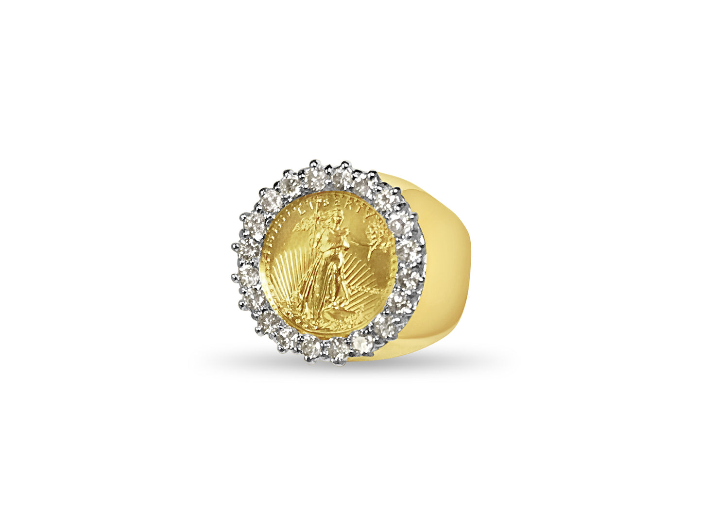 Handmade Solid Gold Diamond Fancy Coin Ring , 1/10oz Coin ,