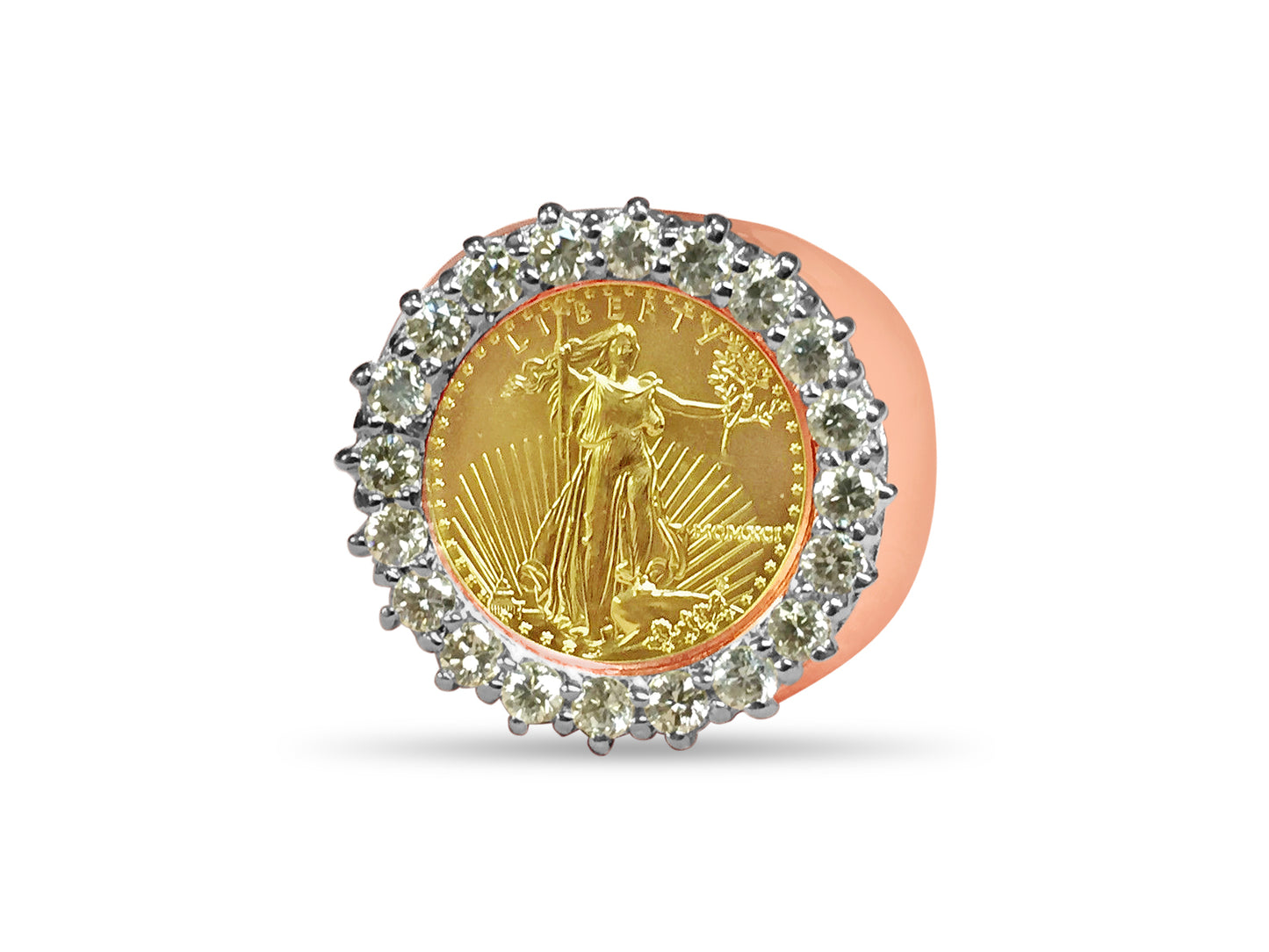 Handmade Solid Gold Diamond Fancy Coin Ring , 1/10oz Coin ,