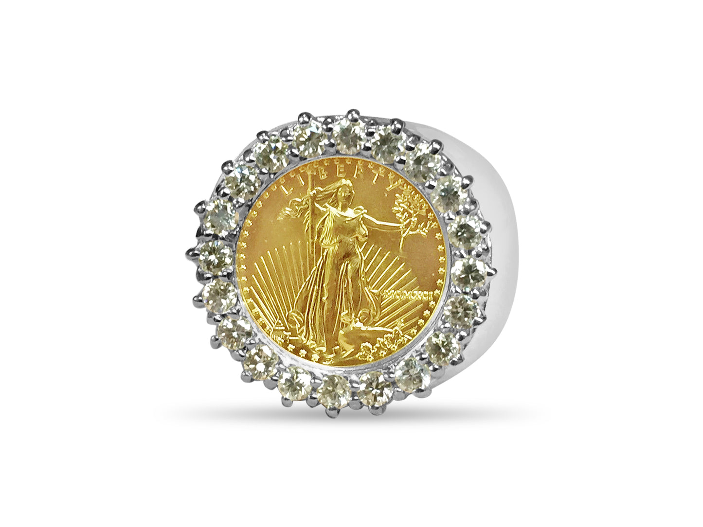 Handmade Solid Gold Diamond Fancy Coin Ring , 1/10oz Coin ,