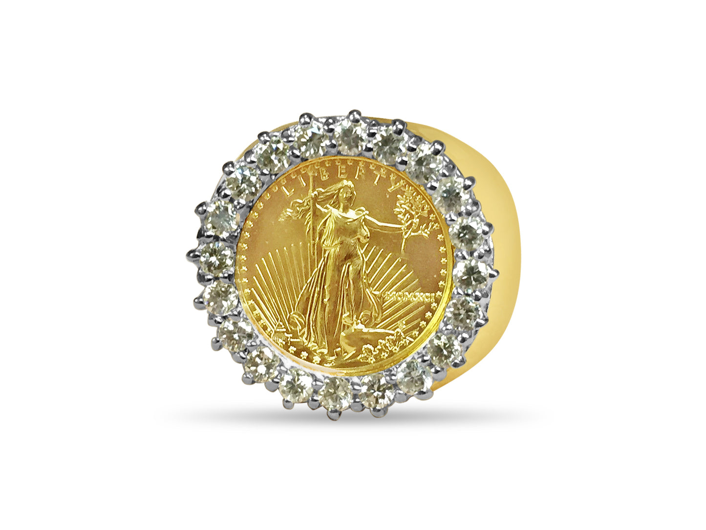 Handmade Solid Gold Diamond Fancy Coin Ring , 1/10oz Coin ,