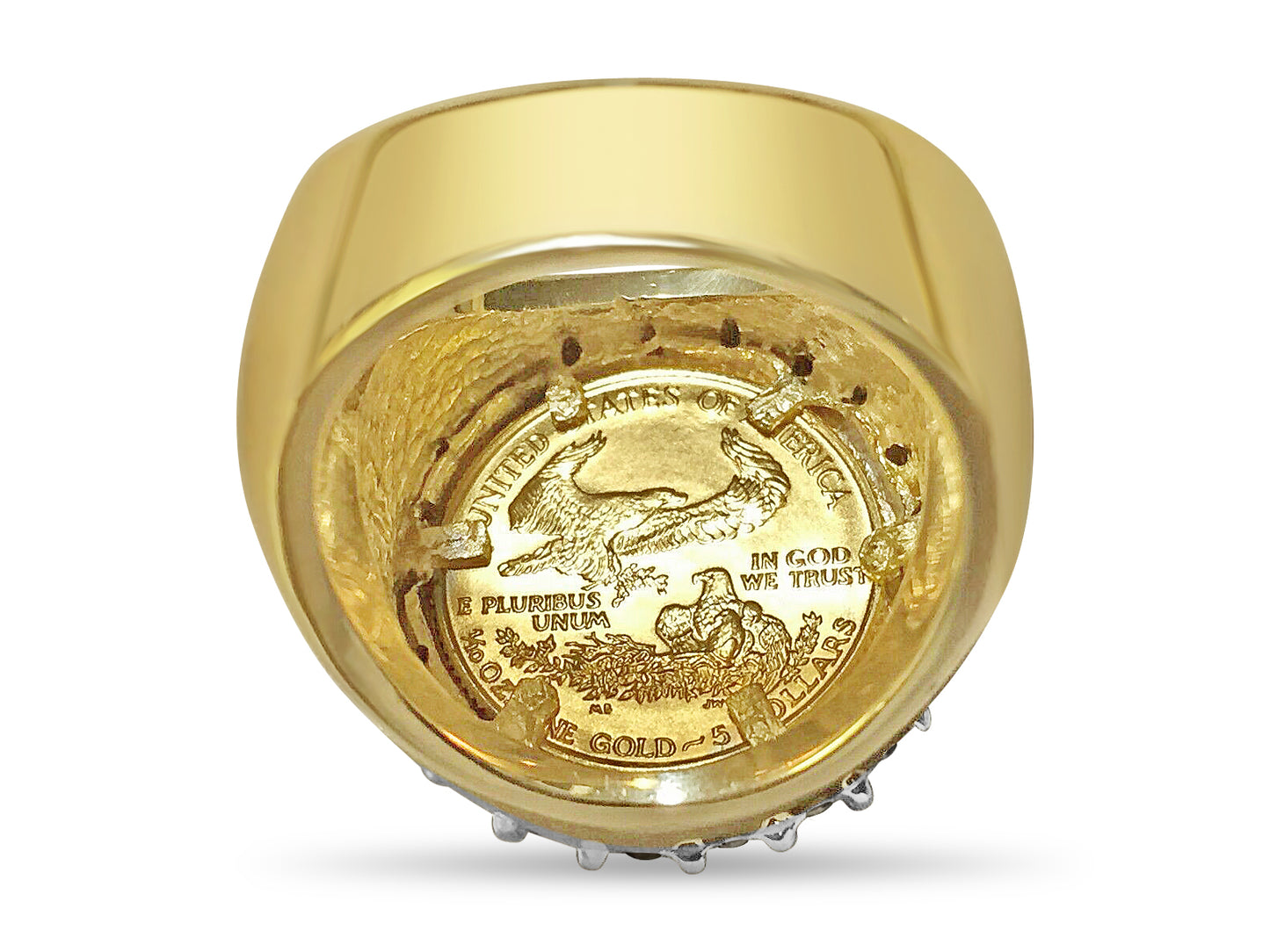 Handmade Solid Gold Diamond Fancy Coin Ring , 1/10oz Coin ,