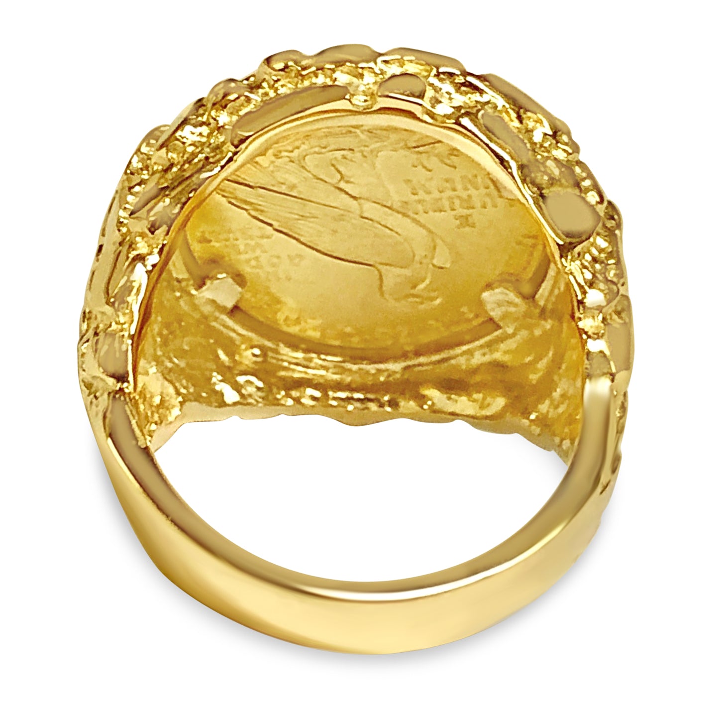 Handmade Solid Gold Nugget Coin Ring , Indian Head Coin ,