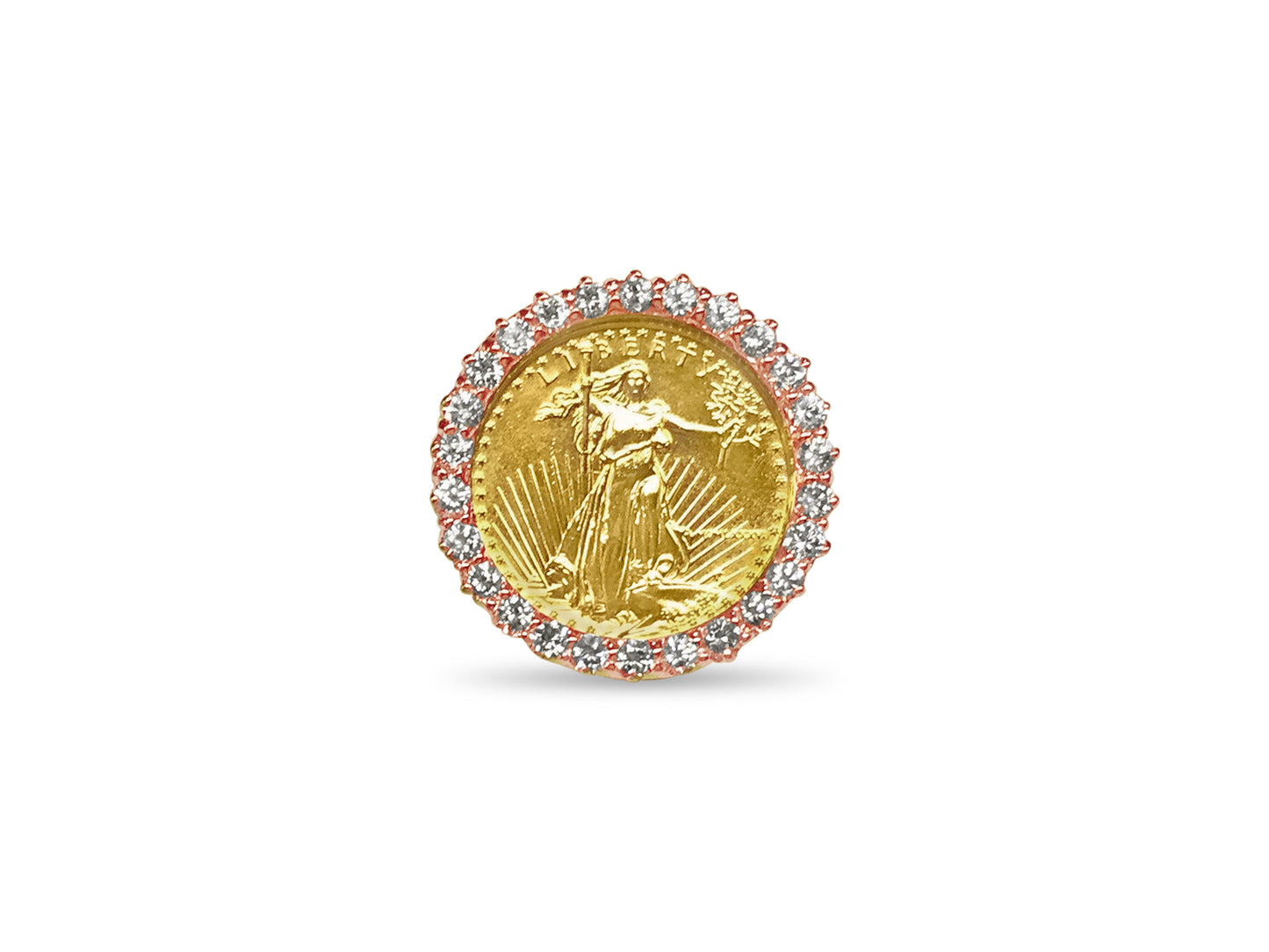 Handmade Solid Gold Diamond Fancy Coin Ring , 1/4oz Coin ,