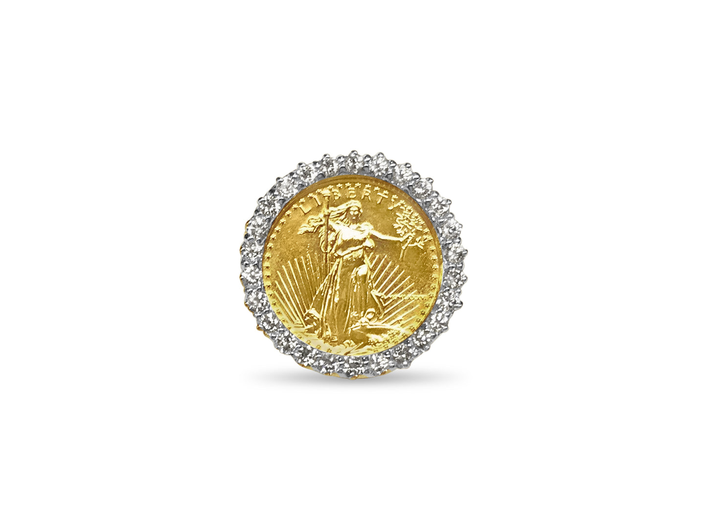 Handmade Solid Gold Diamond Fancy Coin Ring , 1/4oz Coin ,
