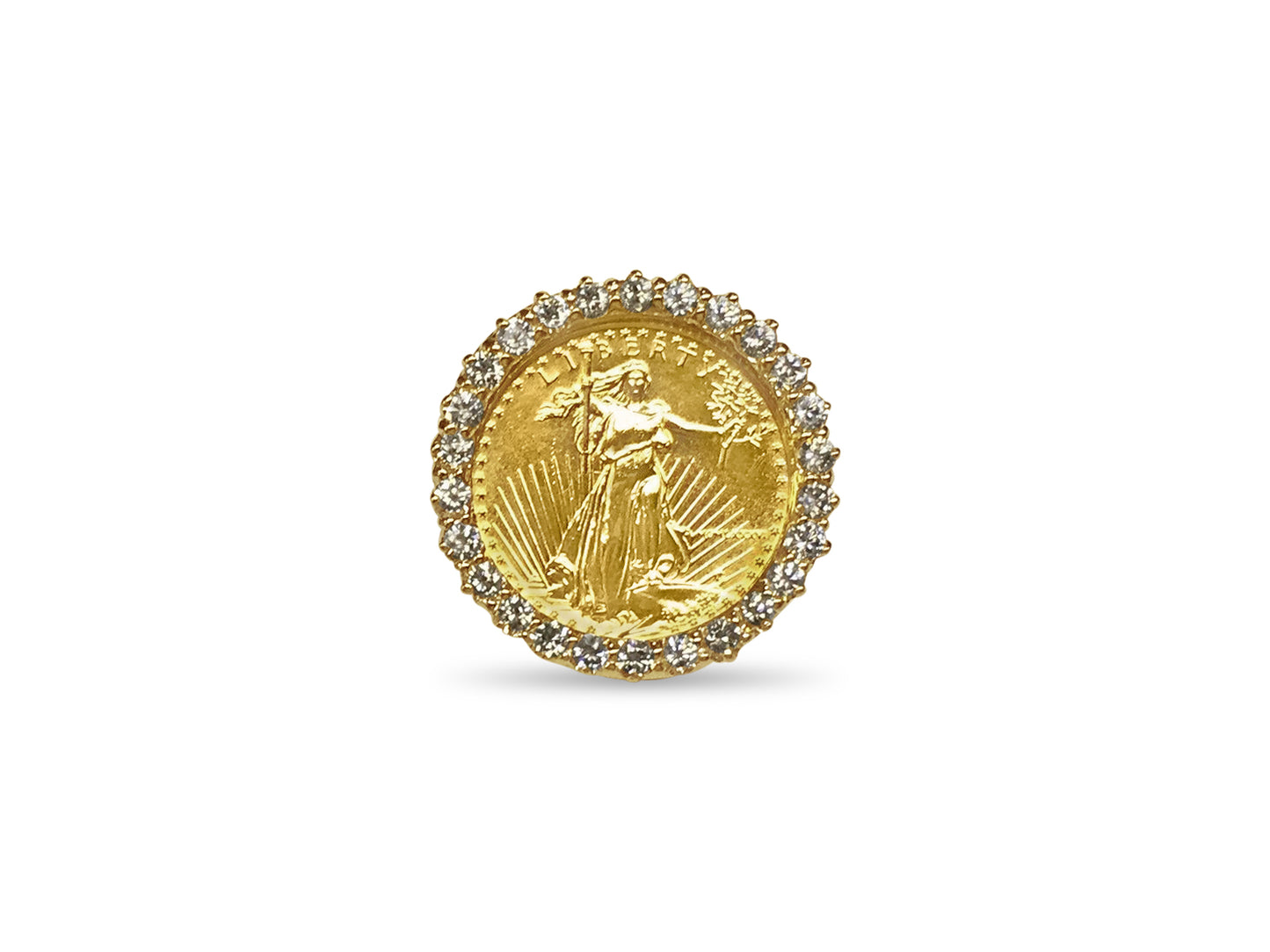 Handmade Solid Gold Diamond Fancy Coin Ring , 1/4oz Coin ,