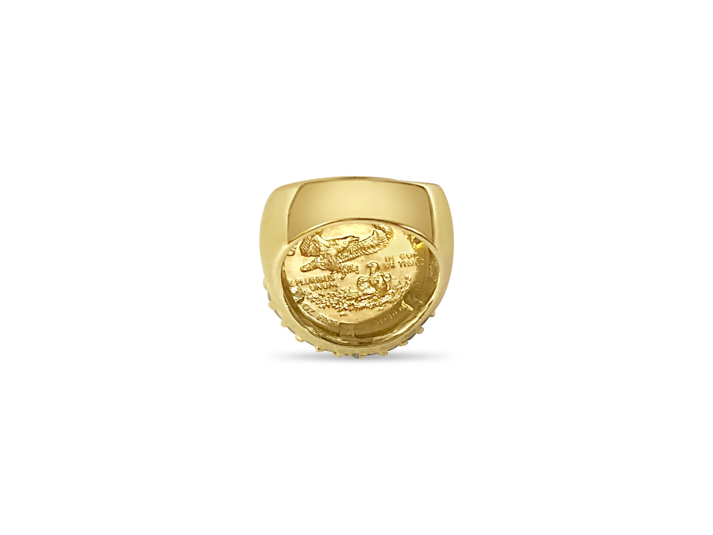 Handmade Solid Gold Diamond Fancy Coin Ring , 1/4oz Coin ,