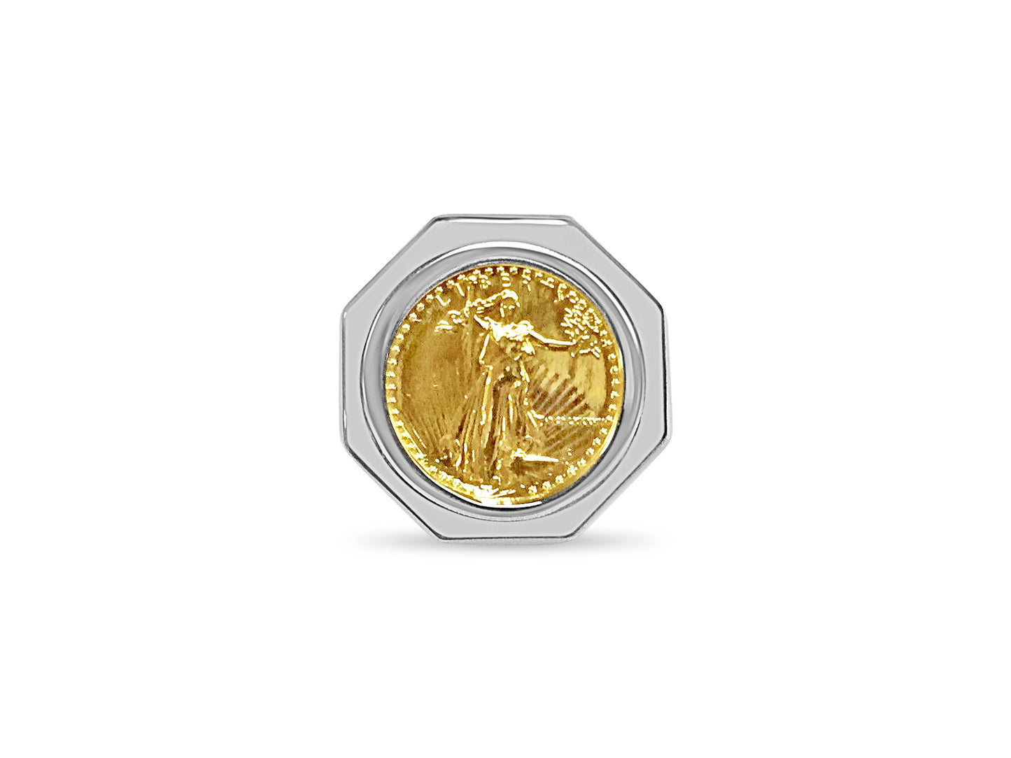 Handmade Solid Gold Fancy Coin Ring , 1/10oz Coin ,