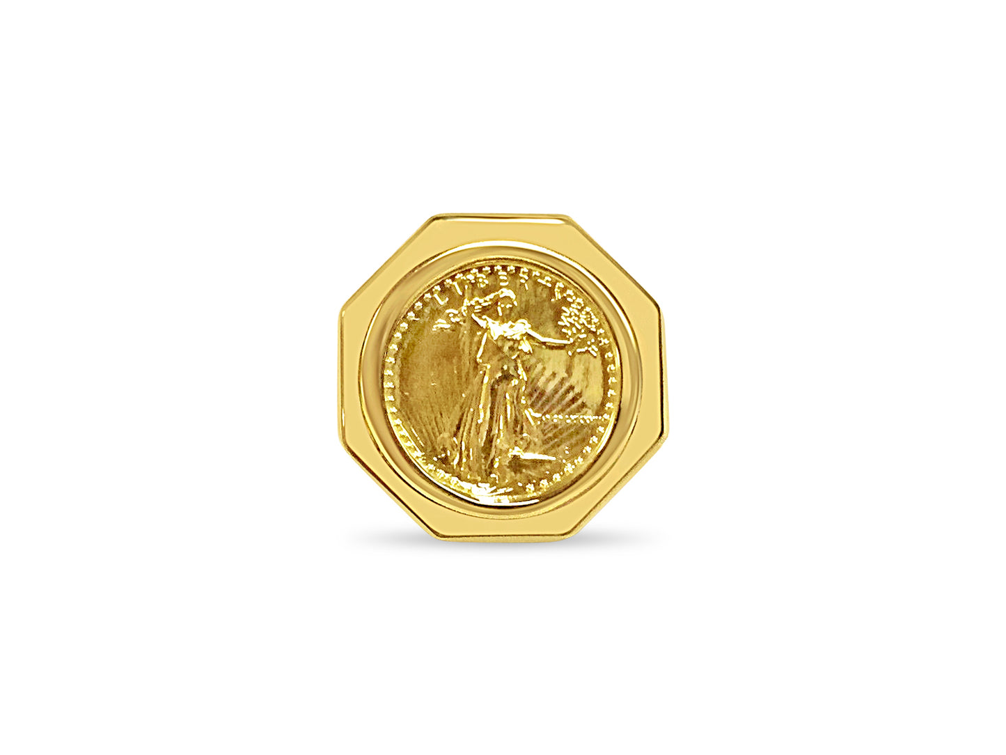 Handmade Solid Gold Fancy Coin Ring , 1/10oz Coin ,