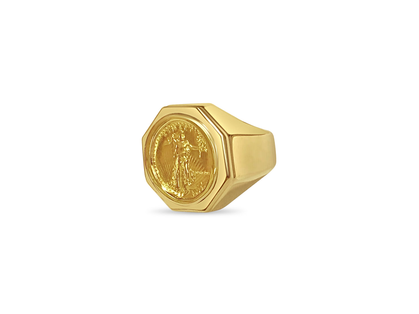 Handmade Solid Gold Fancy Coin Ring , 1/10oz Coin ,