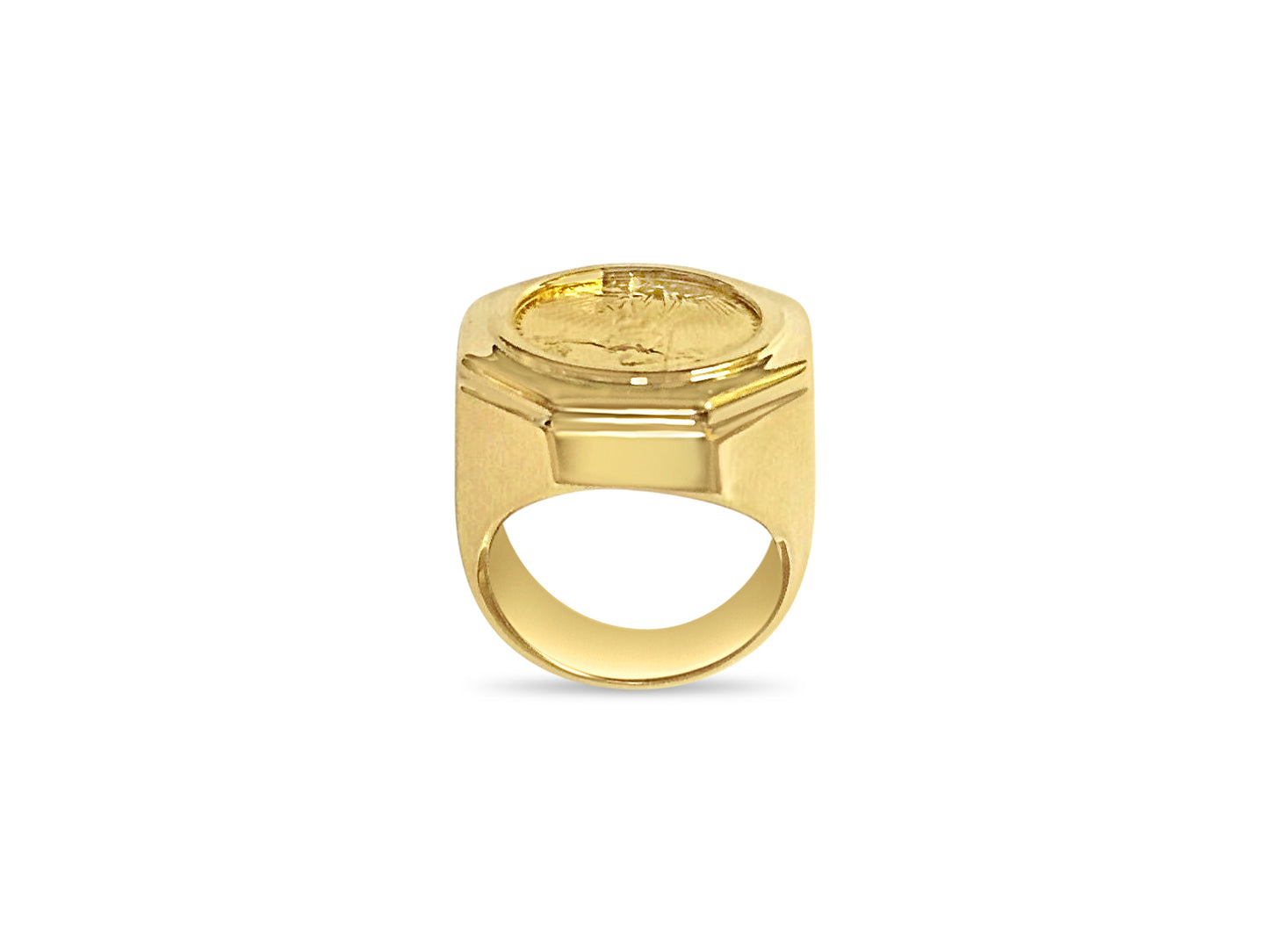 Handmade Solid Gold Fancy Coin Ring , 1/10oz Coin ,