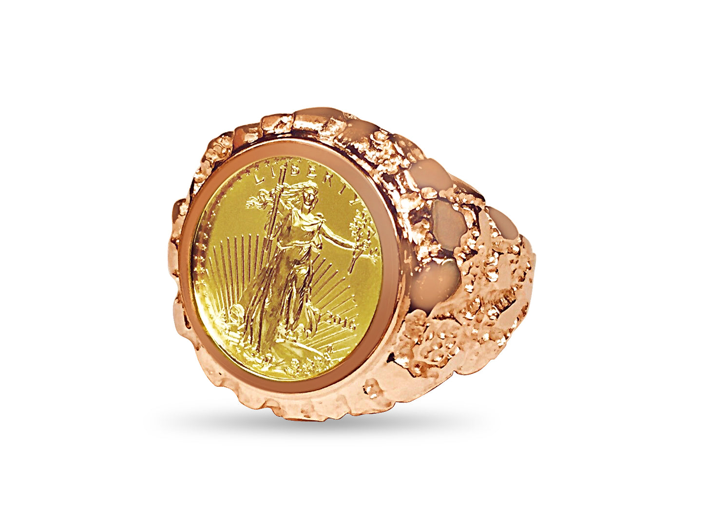 Handmade Solid Gold Nugget Coin Ring , 1/10oz Coin ,