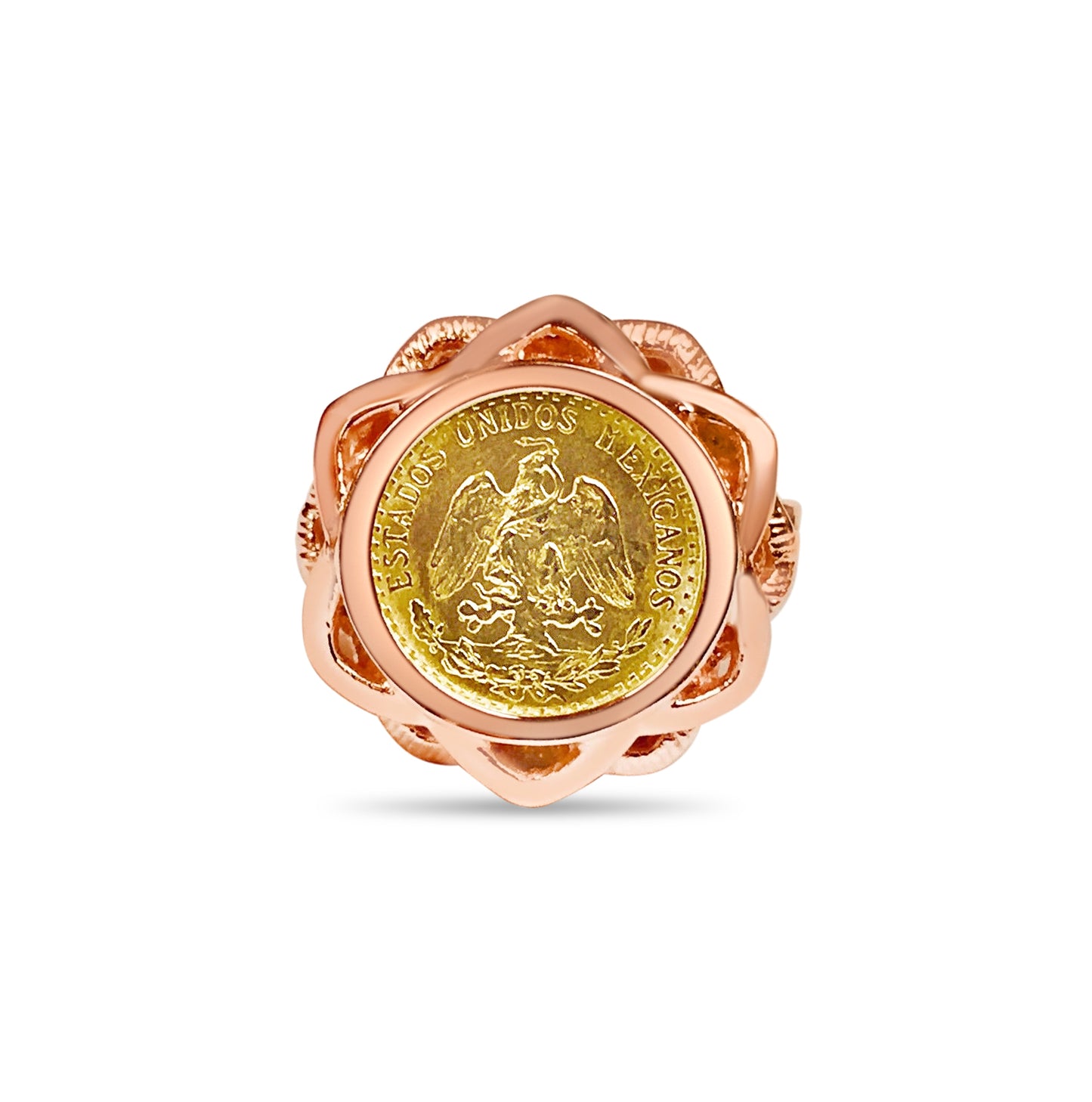 Handmade Solid Gold Fancy Ladies Coin Ring , Dos Pesos Coin ,
