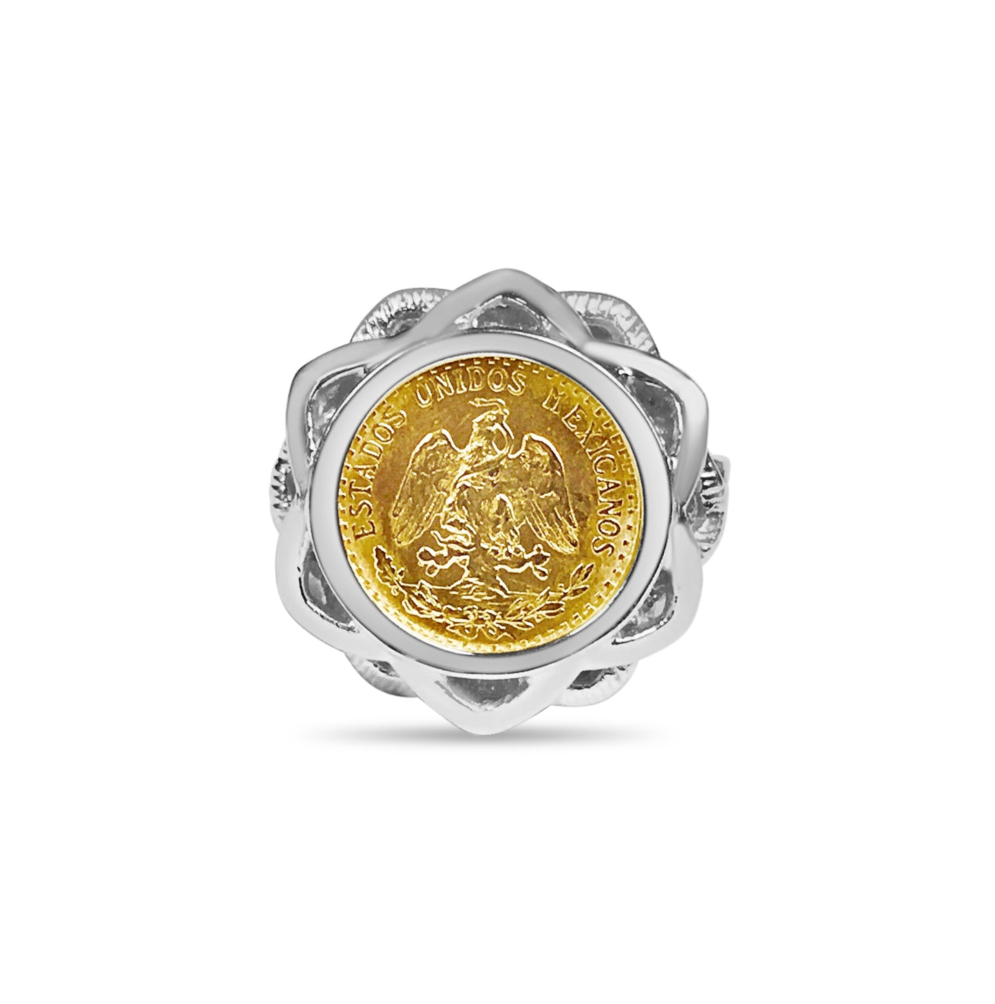 Handmade Solid Gold Fancy Ladies Coin Ring , Dos Pesos Coin ,