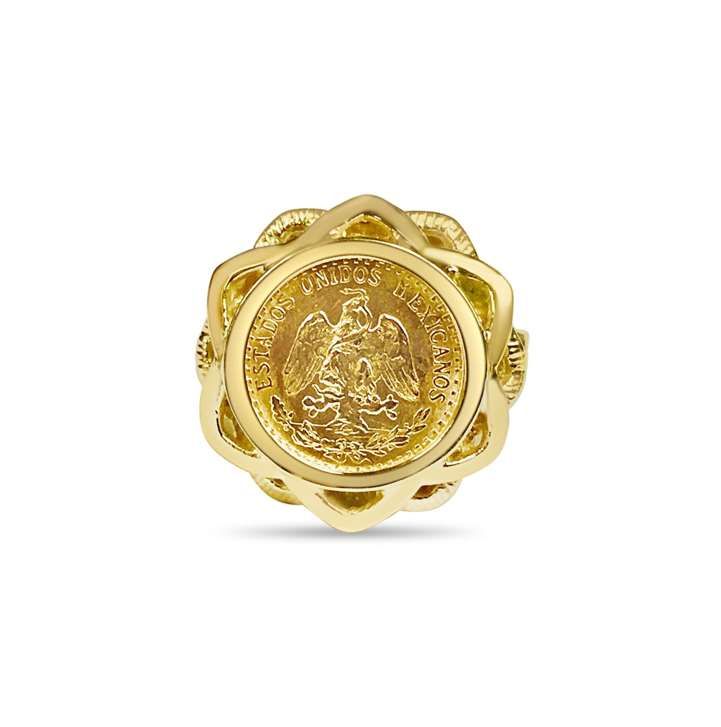 Handmade Solid Gold Fancy Ladies Coin Ring , Dos Pesos Coin ,