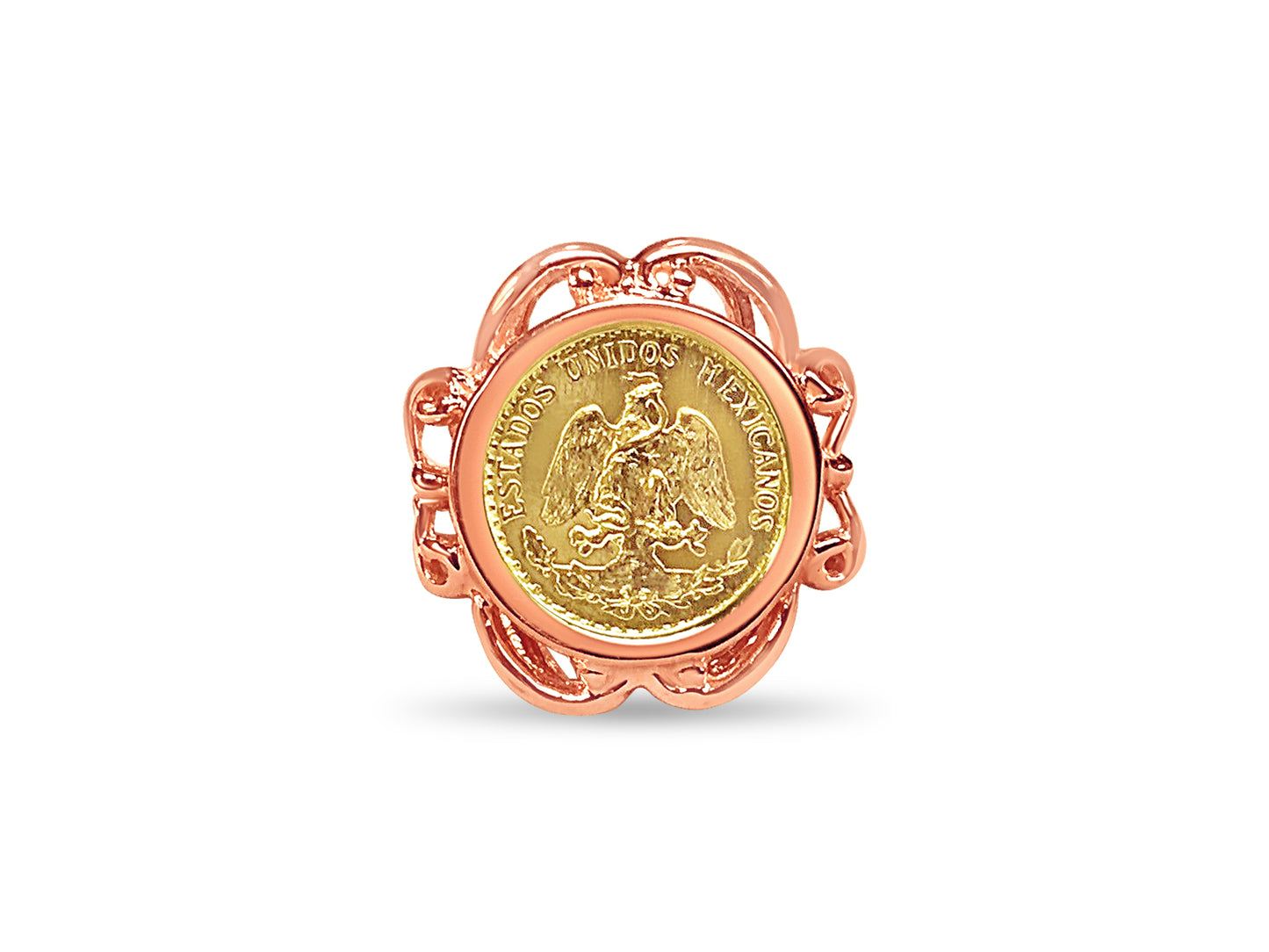 Handmade Solid Gold Fancy Ladies Coin Ring , Dos Pesos Coin ,