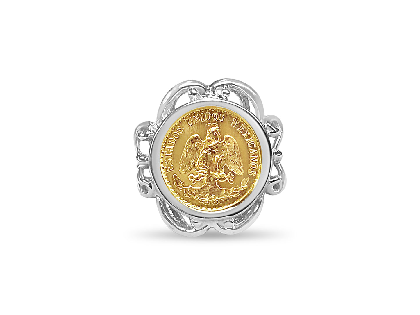 Handmade Solid Gold Fancy Ladies Coin Ring , Dos Pesos Coin ,