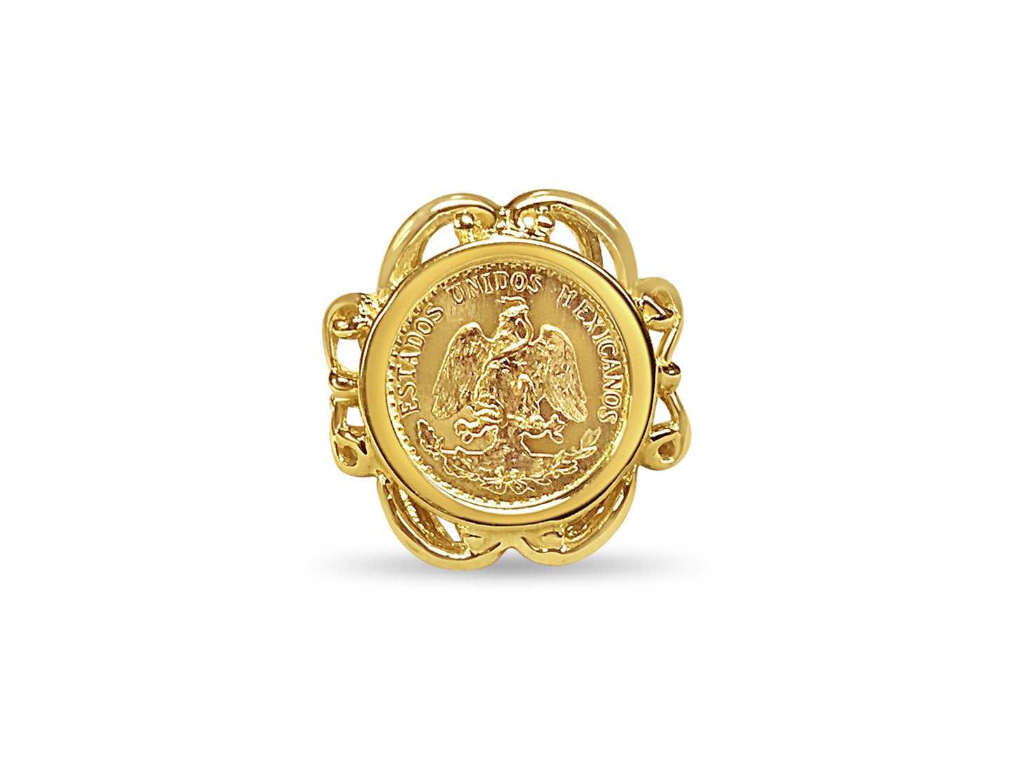 Handmade Solid Gold Fancy Ladies Coin Ring , Dos Pesos Coin ,