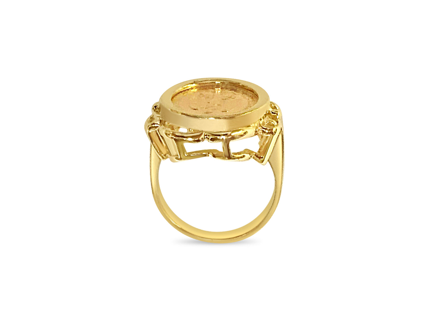 Handmade Solid Gold Fancy Ladies Coin Ring , Dos Pesos Coin ,