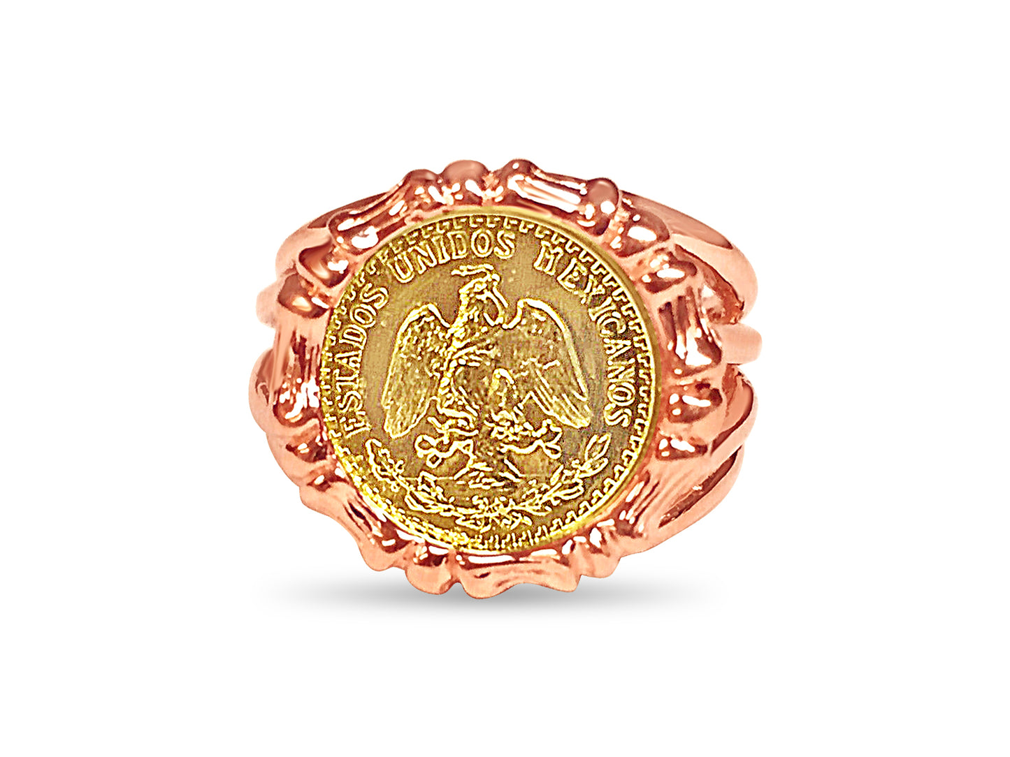 Handmade Solid Gold Fancy Coin Ring , Dos Pesos Coin ,