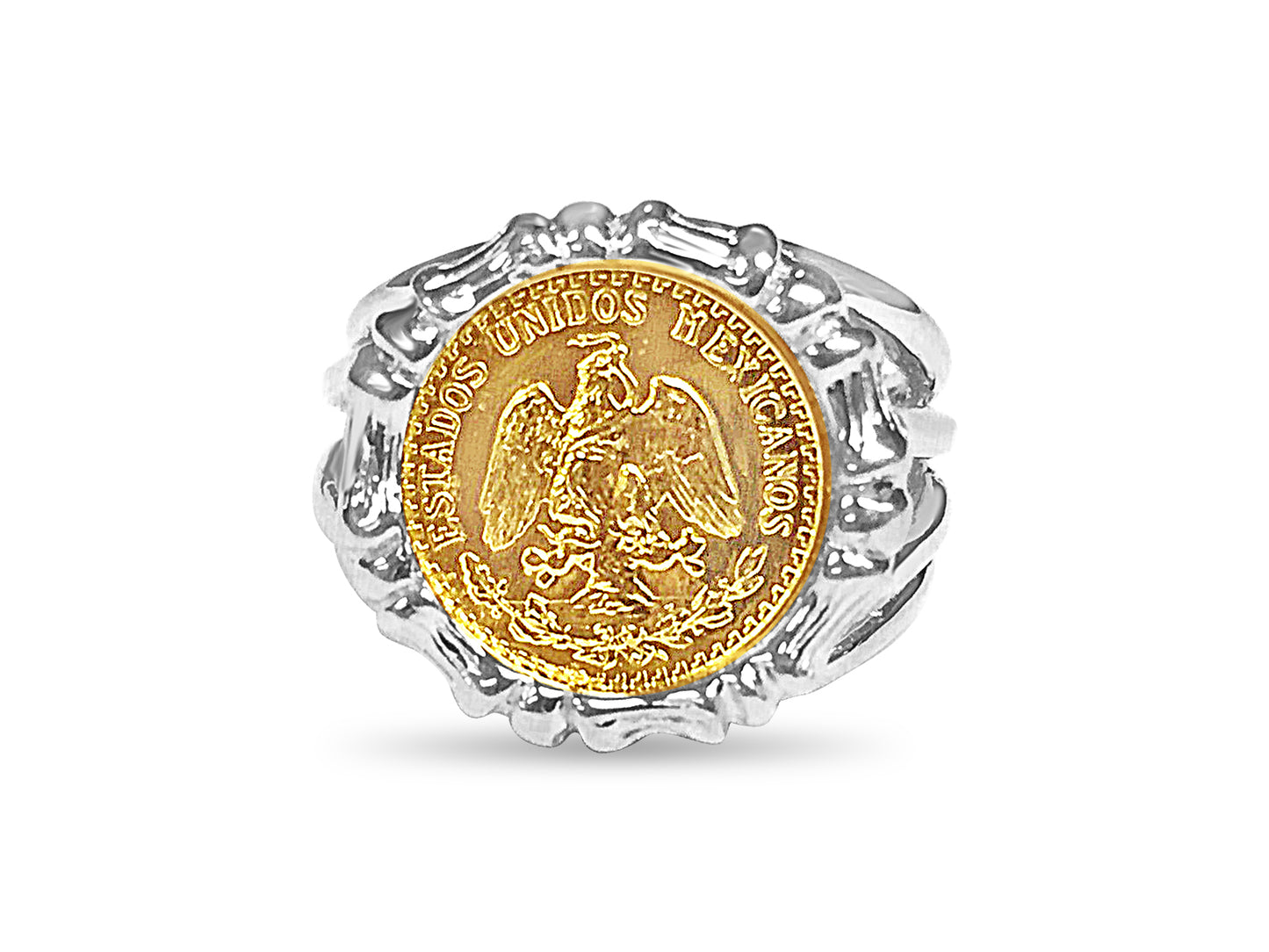 Handmade Solid Gold Fancy Coin Ring , Dos Pesos Coin ,