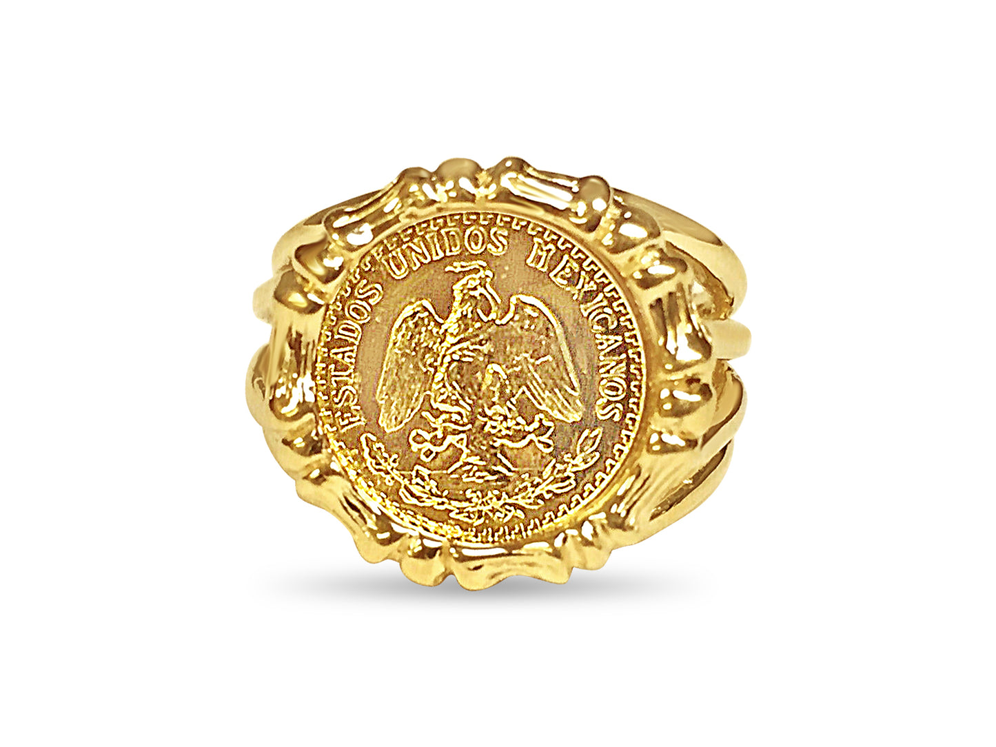 Handmade Solid Gold Fancy Coin Ring , Dos Pesos Coin ,