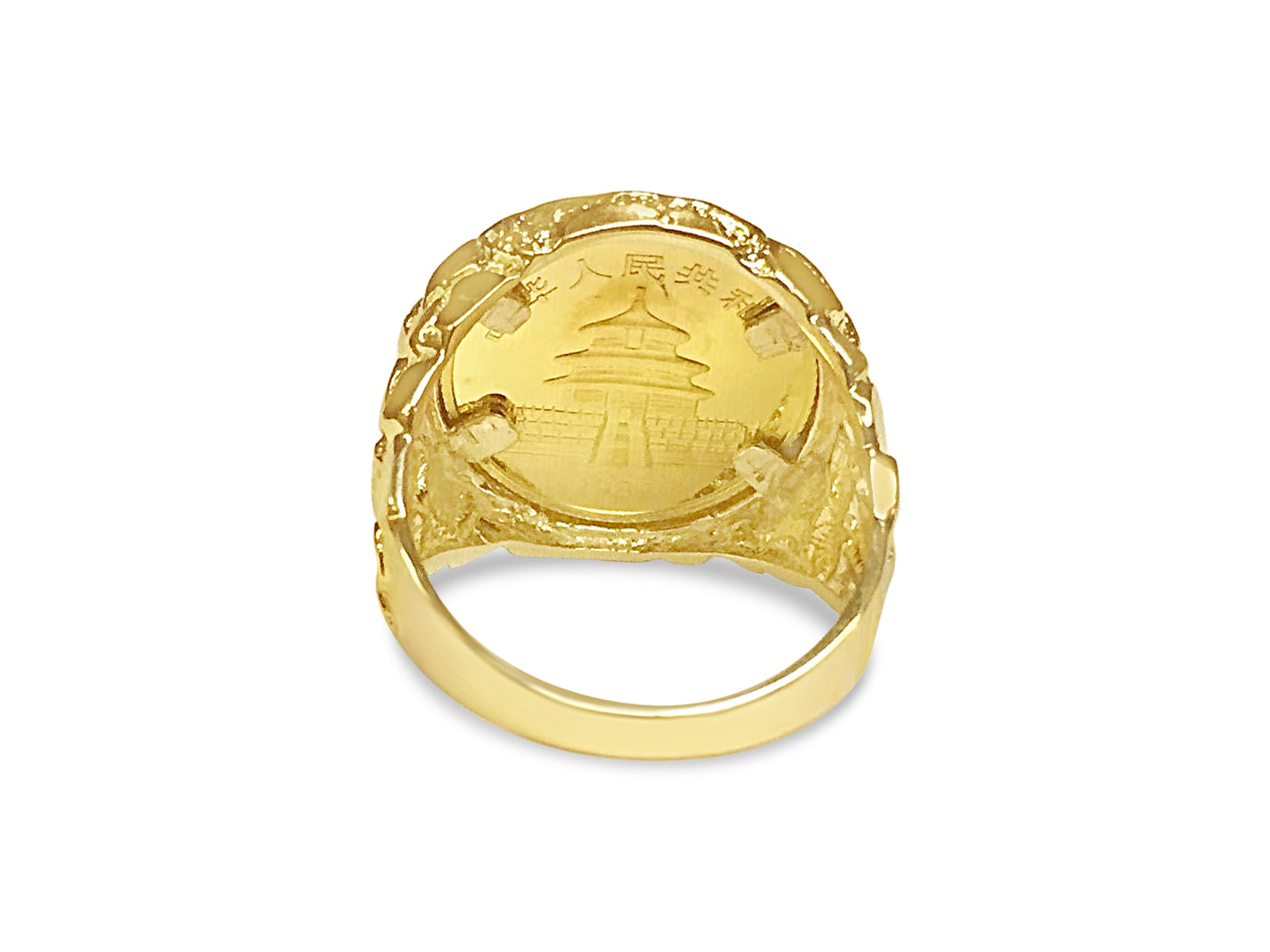 Handmade Solid Gold Fancy Coin Ring , Chinese Panda Bear Coin ,