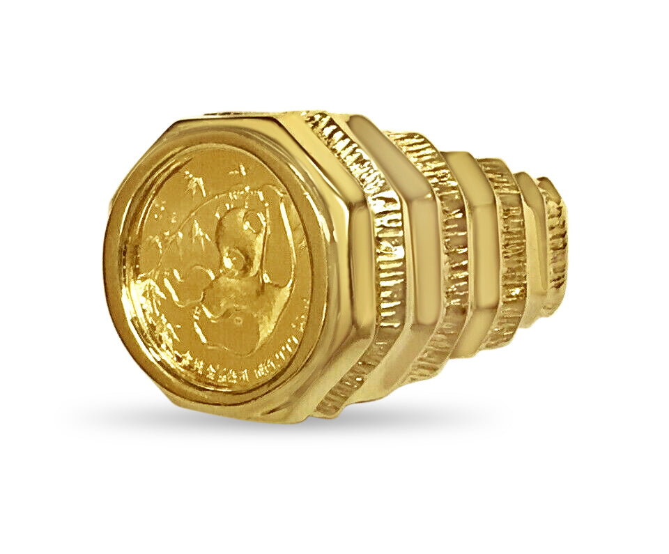 Handmade Solid Gold Fancy Coin Ring , Chinese Panda Bear Coin ,