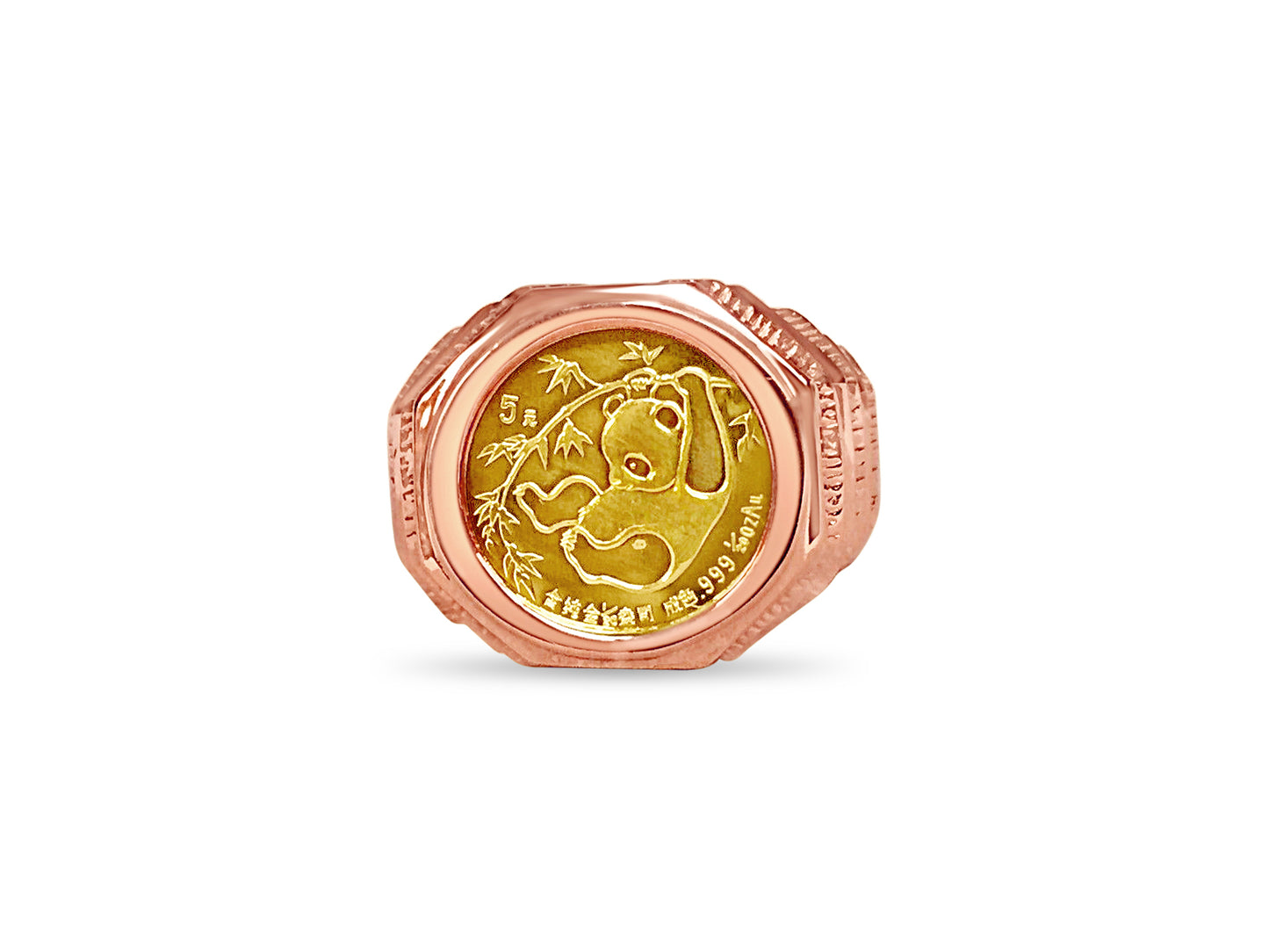 Handmade Solid Gold Fancy Coin Ring , Chinese Panda Bear Coin ,