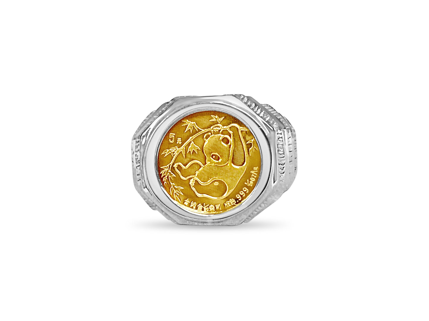 Handmade Solid Gold Fancy Coin Ring , Chinese Panda Bear Coin ,