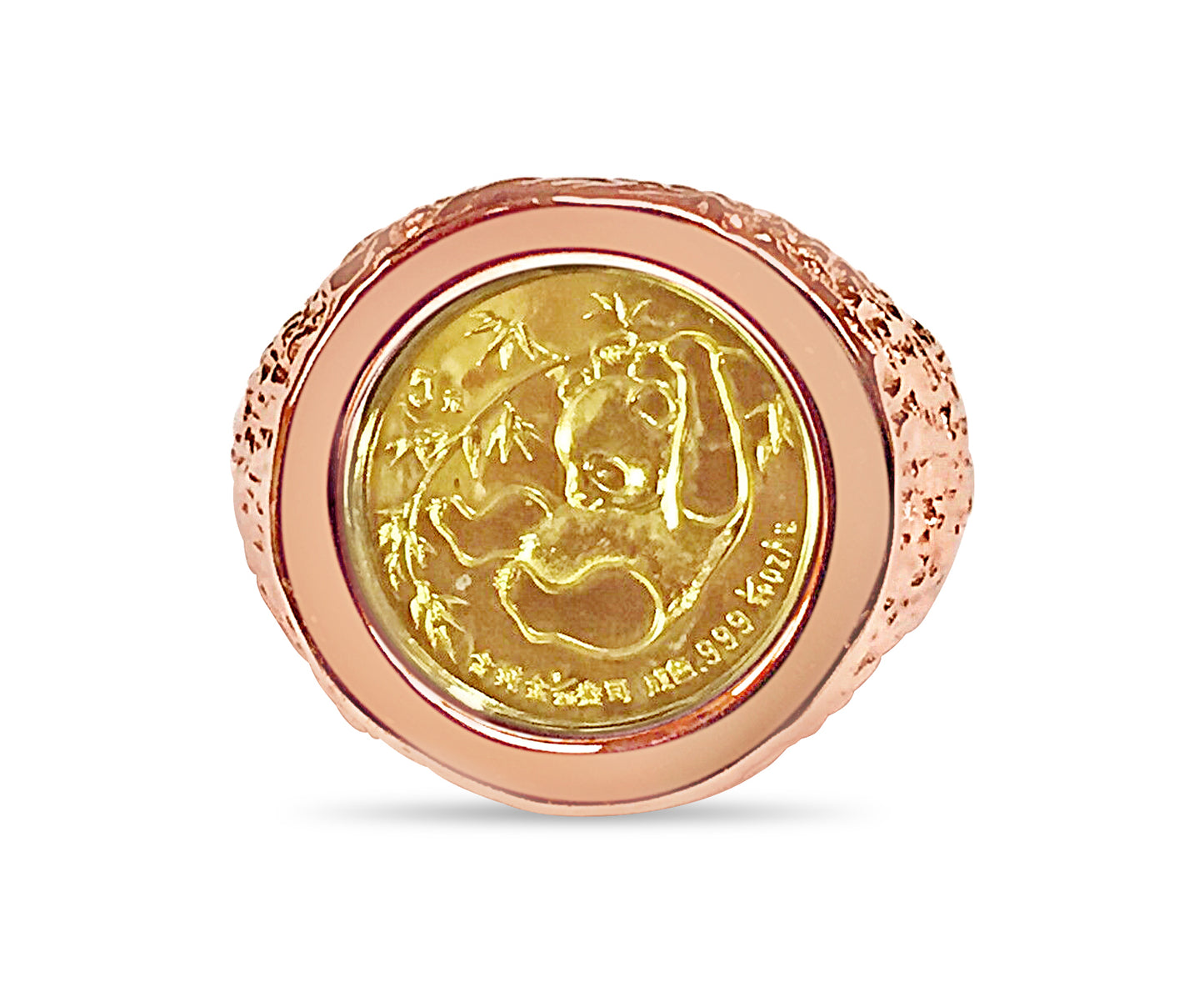 Handmade Solid Gold Nugget Coin Ring , Chinese Panda Bear Coin ,