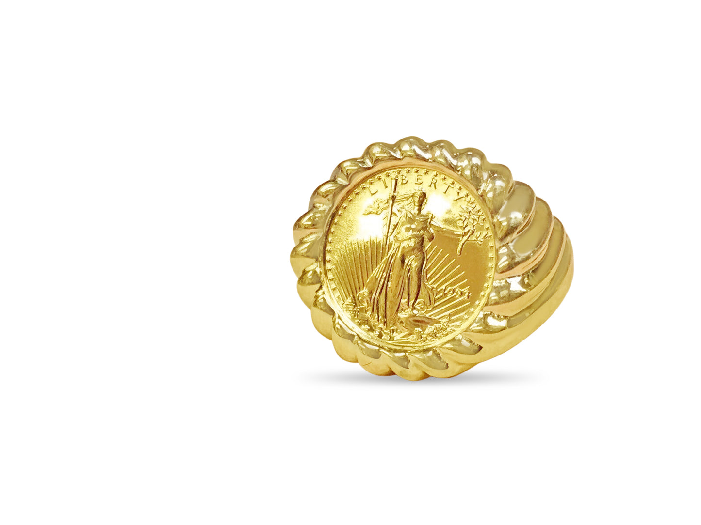 Handmade Solid Gold Fancy Coin Ring , 1/10oz Coin ,