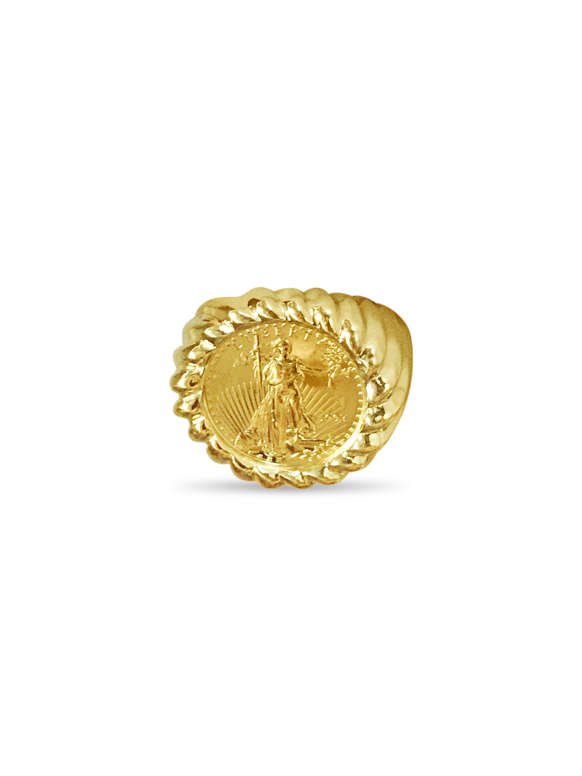 Handmade Solid Gold Fancy Coin Ring , 1/10oz Coin ,