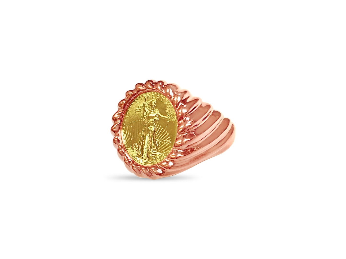 Handmade Solid Gold Fancy Coin Ring , 1/10oz Coin ,