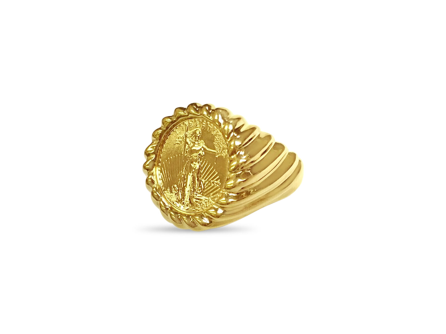 Handmade Solid Gold Fancy Coin Ring , 1/10oz Coin ,