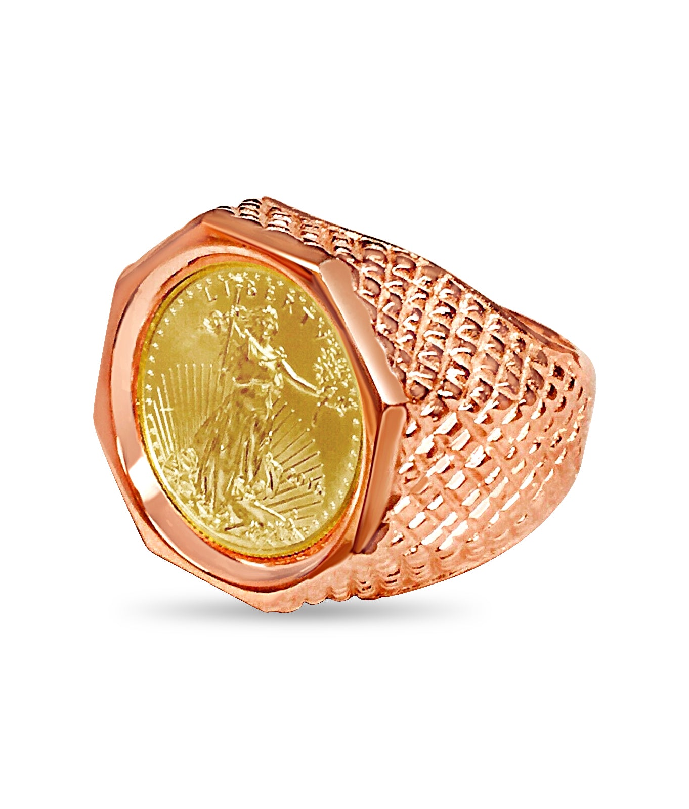 Handmade Solid Gold Fancy Coin Ring , 1/10oz Coin ,